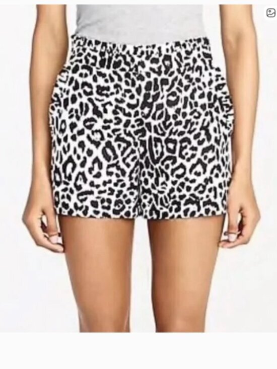 J. Crew Pants - J.Crew Women's Black and White Animal Print Linen Blend Shorts Size 6